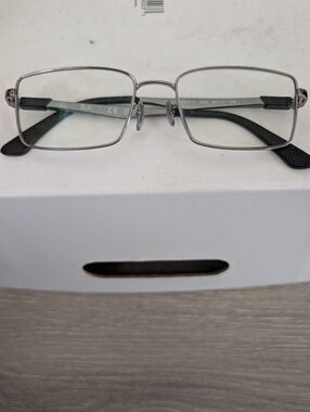 Ray-Ban Silver Rectangular Metal Glasses